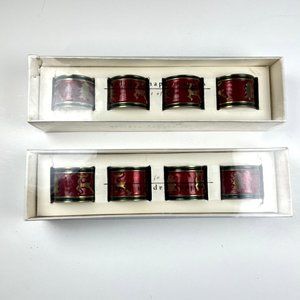 Pier One Red Brass Enamel Tree Deer Napkin Rings Set of 8 Table Dining